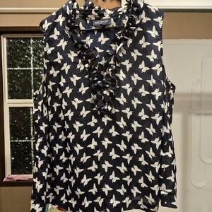Jones New York Navy and White Butterfly Blouse